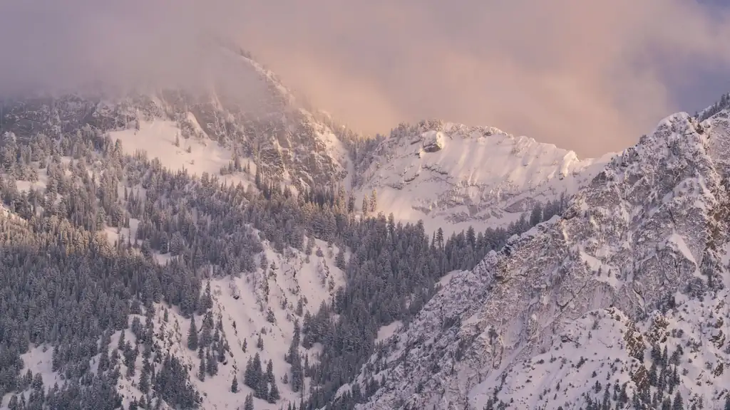 Snow-capped Wasatch Mountains at sunset